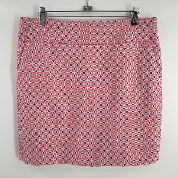 Ann Taylor Dresses & Skirts - Ann Taylor Fun Pink Blue Geometric Print Zip Back Lined Pockets Mini Skirt